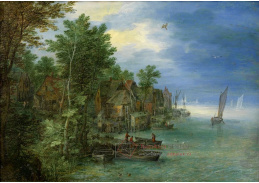 BRG-77 Jan Brueghel - Pohled na vesnici na řece