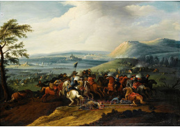 DDSO-3702 Jan Frans van Bredael - Potyčka kavalerie před rozsáhlou říční krajinou