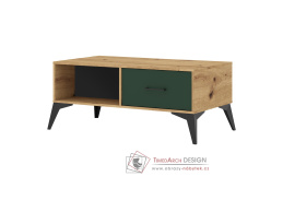 LUGON LU8, konferenční stolek 110x60cm, dub artisan / tmavě zelená