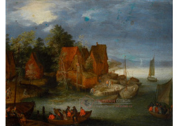 A-7007 Jan Brueghel - Vesnice na řece s přístavištěm