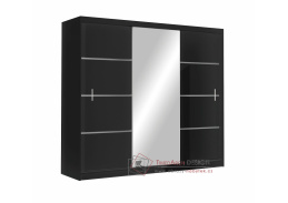 VISTA, šatní skříň s posuvnými dveřmi 250cm, černá / zrcadlo