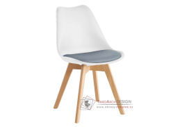 BALI 2 NEW, jídelní židle, buk / plast bílý + ekokůže šedá