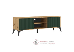 LUGON LU1, televizní stolek 2-dveřový, dub artisan / tmavě zelená