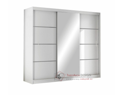 VISTA, šatní skříň s posuvnými dveřmi 250cm, bílá / zrcadlo