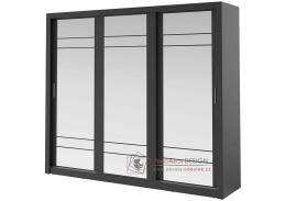 ARTI 02, šatní skříň s posuvnými dveřmi 250cm, černá / zrcadla