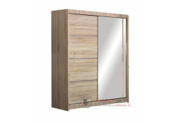 VISTA, šatní skříň s posuvnými dveřmi 150cm, dub sonoma / zrcadlo