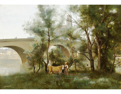 KO IV-99 Jean-Baptiste Camille Corot - Mantes u břehy Seiny na úpatí mostu